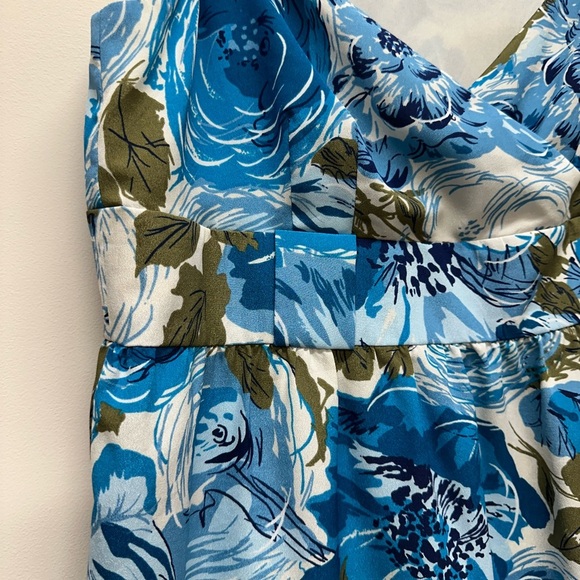 Loft Women’s Dress Sleeveless Sz 14 Empire Waist Floral Blue Sundress - Picture 3 of 6